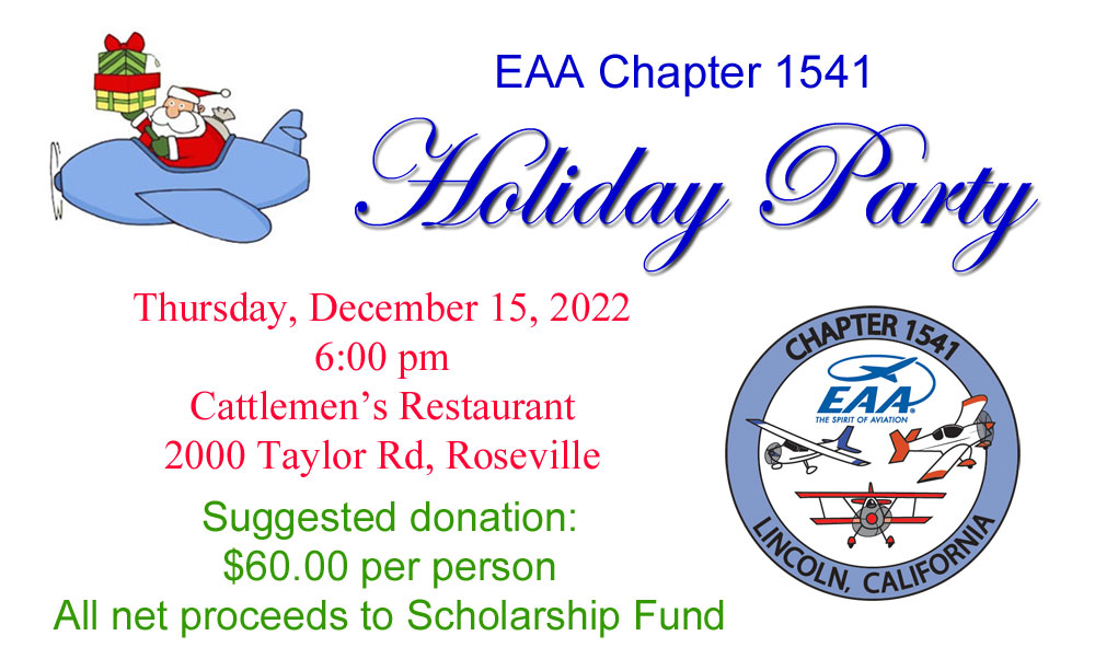 2022 Holiday Party time, place and suggested donation